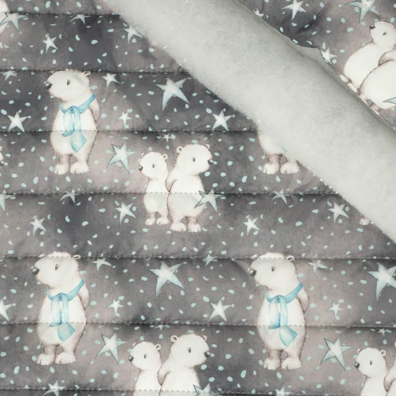 TEDDIES AND STARS / dark grey (MAGICAL CHRISTMAS FOREST) - nylon fabric quilted in stripes