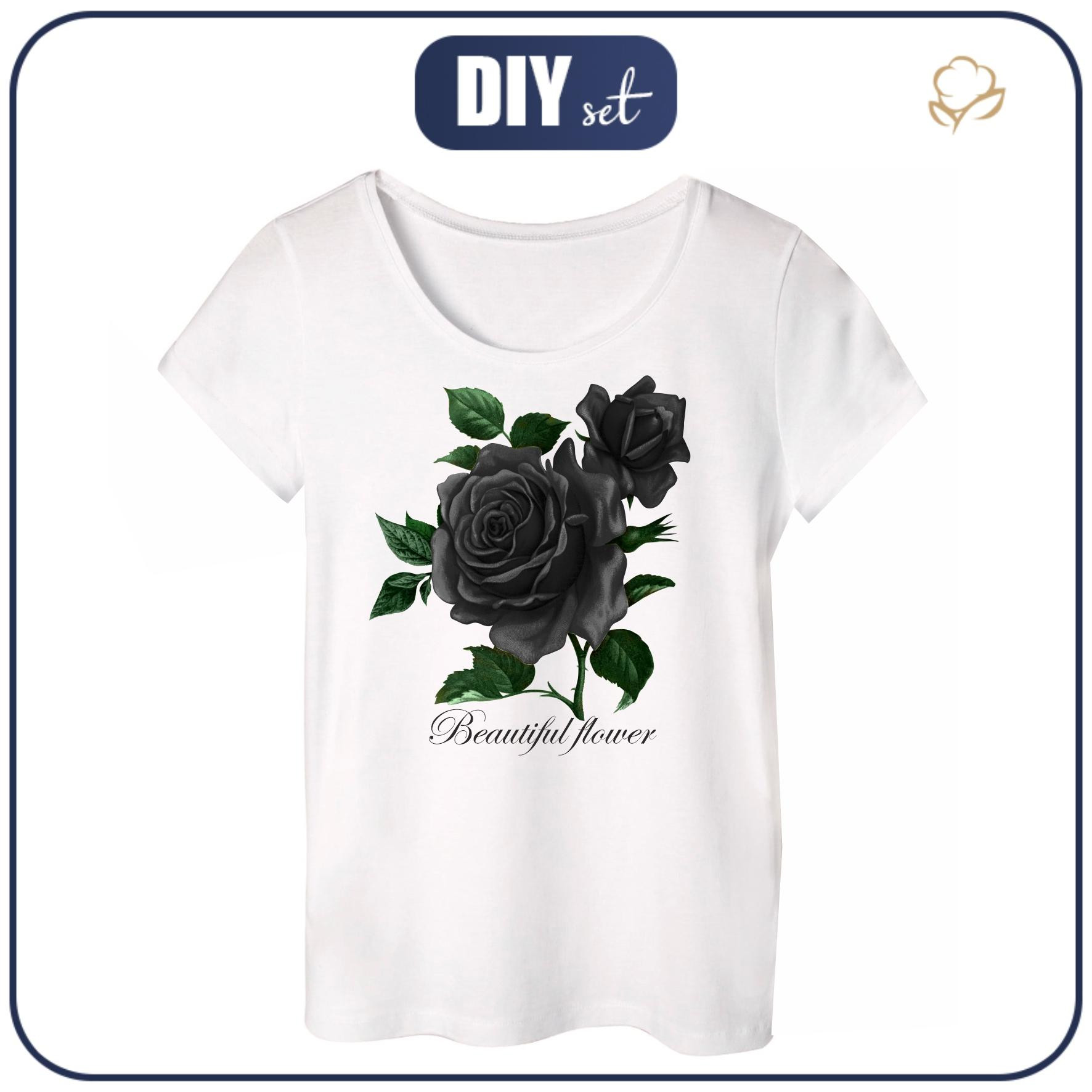 PAJAMAS-T-SHIRT "LINDA" - BLACK ROSES - sewing set