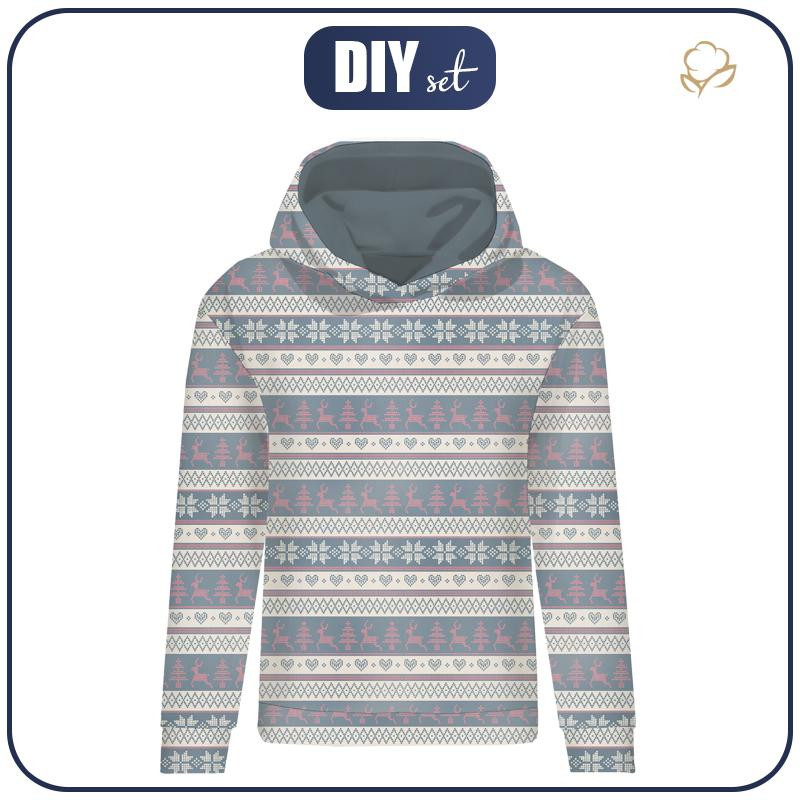 CLASSIC WOMEN’S HOODIE (POLA) - REINDEERS PAT. 3 / grey (NORWEGIAN PATTERNS) - looped knit fabric 