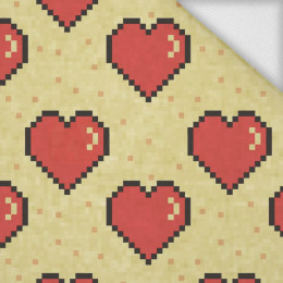 HEARTS (retro) / mustard - looped knit fabric