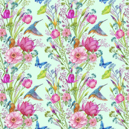 MINI KINGFISHERS AND BUTTERFLIES (KINGFISHERS IN THE MEADOW) / mint