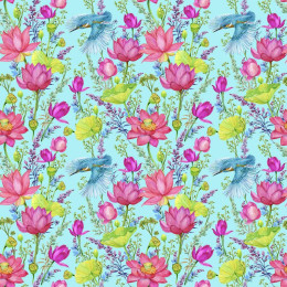 MINI KINGFISHERS AND POPPIES (KINGFISHERS IN THE MEADOW) / aqua