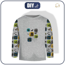 LONGSLEEVE - DINO TILES PAT. 5 / melange light grey - sewing set