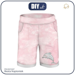 KID`S SHORTS (RIO) - DOLPHIN / CAMOUFLAGE pat. 2 / pale pink - looped knit fabric (122/128)