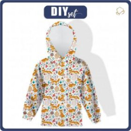KID'S HOODIE "ALEX" (134/140) - FOXES IN THE FORREST - looped knit fabric 