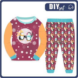 CHILDREN'S PAJAMAS " MIKI" - FRIENDS PENGUINS PAT.1 / purple (CHRISTMAS PENGUINS) - sewing set