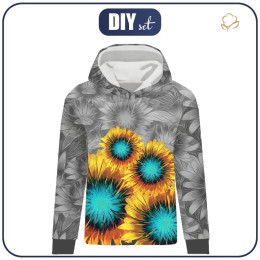 CLASSIC WOMEN’S HOODIE (POLA) - SUNFLOWERS pat. 2 - looped knit fabric 