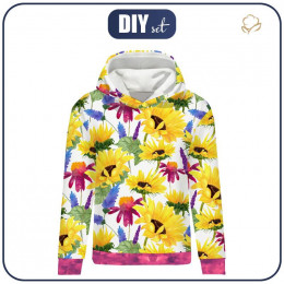 CLASSIC WOMEN’S HOODIE (POLA) - SUNFLOWERS pat. 4 (BLOOMING MEADOW) - looped knit fabric 