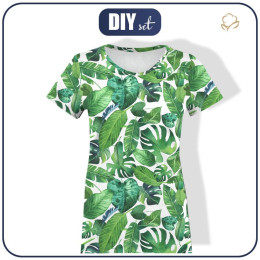 WOMEN’S T-SHIRT - TROPICAL LEAVES pat. 2 / white - single jersey