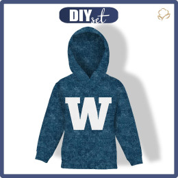 KID'S HOODIE (ALEX) - "W" / acid wash dark blue - looped knit fabric