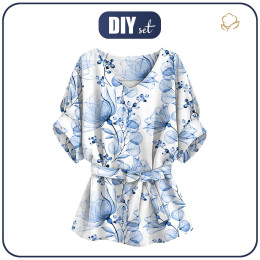 KIMONO BLOUSE - FLOWERS pat. 4 (classic blue) - sewing set