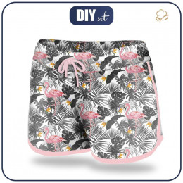 Women’s boardshorts - FLAMINGOS WITH LEAVES 2.0 - sewing set