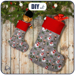 Christmas Stocking Set - SNOWMEN AND REINDEERS / grey (WINTER SQUAD) - sewing set