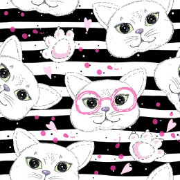 100cm CATS IN GLASSES / pink - Cotton woven fabric
