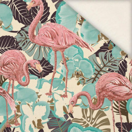 FLAMINGOS AND  MONSTERAS - SLUB WEAVE