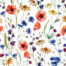 50cm FIELD FLOWERS / white - Cotton woven fabric