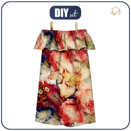 Bardot neckline dress (LILI) - WATERCOLOR FLOWERS pat. 5 - sewing set