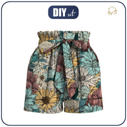 PAPERBAG SHORTS - WATER-COLOR FLOWERS pat. 9 - sewing set