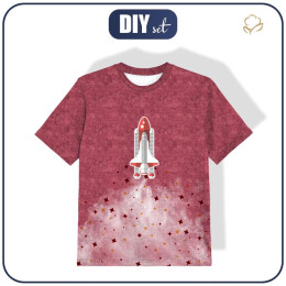 KID’S T-SHIRT - SPACESHIP (SPACE EXPEDITION) / ACID WASH MAROON - single jersey