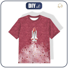 KID’S T-SHIRT - SPACESHIP (SPACE EXPEDITION) / ACID WASH MAROON - single jersey (92/98)