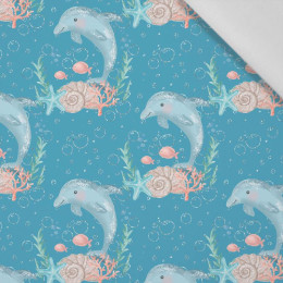 DOLPHINS pat. 3 (MAGICAL OCEAN) / blue - Cotton woven fabric