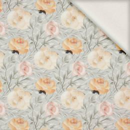FLOWERS AND LEAVES pat. 7 / grey - viscose woven fabric