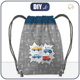GYM BAG - VEHICLES pat. 2 / white (ADVENTURE BEGINS) - small