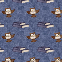 OWLS / books (MAGIC SCHOOL) / ACID WASH DARK BLUE - looped knit fabric