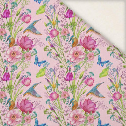 MINI KINGFISHERS AND BUTTERFLIES (KINGFISHERS IN THE MEADOW) / pink - Linen with viscose