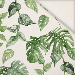 ROPICAL LEAVES MIX pat. 2 / white (JUNGLE) - Linen with viscose
