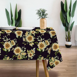 SUNFLOWERS PAT. 6 / black - Woven Fabric for tablecloths