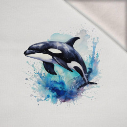 WATERCOLOR WHALE -  PANEL (60cm x 50cm) brushed knitwear with elastane ITY