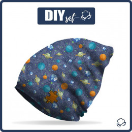 "Beanie" cap - PLANETS PAT. 2 (SPACE EXPEDITION) / ACID WASH DARK BLUE / Choice of sizes