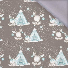 ANIMALS IN TIPI / dark beige (MAGICAL CHRISTMAS FOREST) - softshell