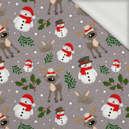 SNOWMEN AND REINDEERS / grey (WINTER SQUAD) - looped knit fabric