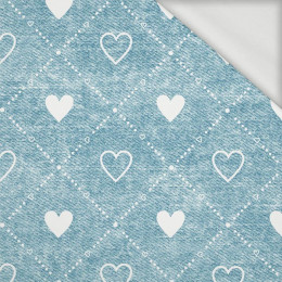 HEARTS AND RHOMBUSES / vinage look jeans (sea blue) - looped knit fabric