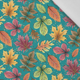 COLORFUL LEAVES MIX / emerald (GLITTER AUTUMN) - Cotton woven fabric