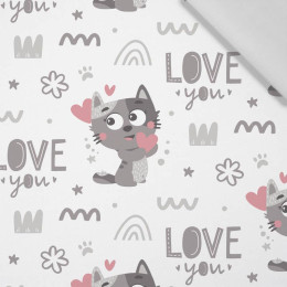 CATS / love you (CATS WORLD) / white - Cotton woven fabric