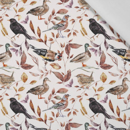 BIRDS PAT. 2 / WHITE (COLORFUL AUTUMN) - Cotton woven fabric