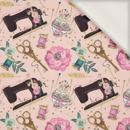 RETRO SEWING MACHINES pat. 1 / pink  - viscose woven fabric