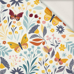 FOLK BUTTERFLIES / white - viscose woven fabric