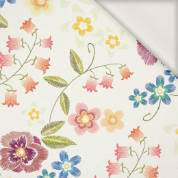 FLOWERS / white - viscose woven fabric