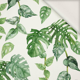 ROPICAL LEAVES MIX pat. 2 / white (JUNGLE) - viscose woven fabric