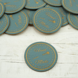 Hande Made label - pin diameter 3 cm - Muted blue