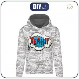 CLASSIC WOMEN’S HOODIE (POLA) - COMIC BOOK / yeah (blue - red) - looped knit fabric  