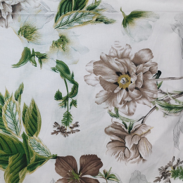 BEIGE FLOWERS - Cotton woven fabric