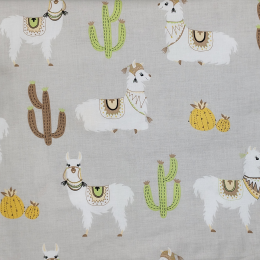 LAMA AND CACTI / beige - Cotton woven fabric