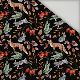 FOREST ANIMALS PAT. 2 / BLACK (COLORFUL AUTUMN) - quick-drying woven fabric