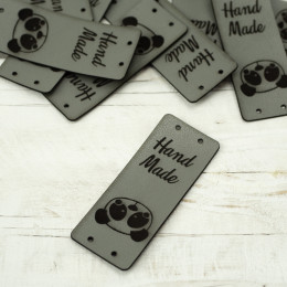 Loop fold label "Hand Made" - Panda 2 x 5 cm - grey