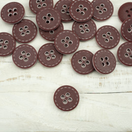 Plastic button with tacking small - maroon